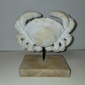 White Crab Sculpture‎ Ornament On Stand - Nautical Home Decor